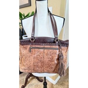 Patricia‎ Nash brown tooled leather shoulder bag floral pattern